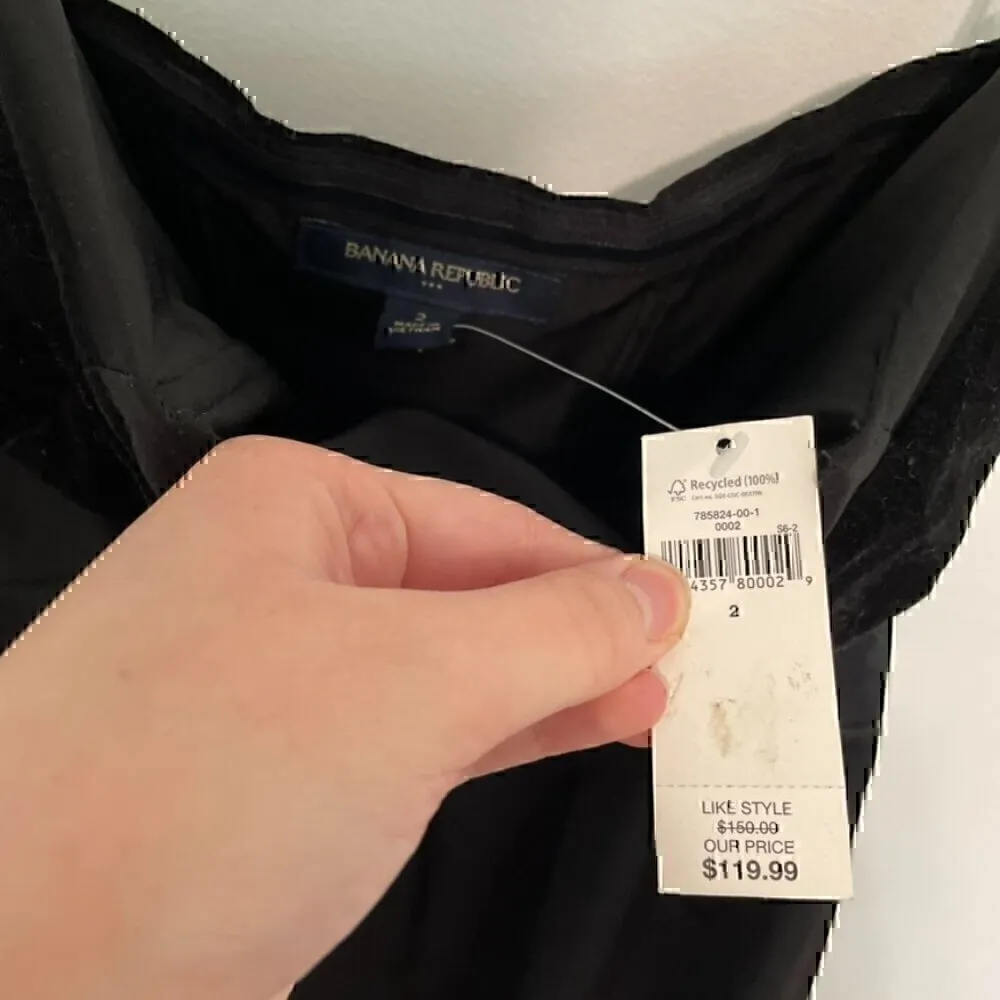 NEW NWT BANANA REPUBLIC Black Velvet Mixed Media Strapless Knee LBD Sheath Dress - Image 6