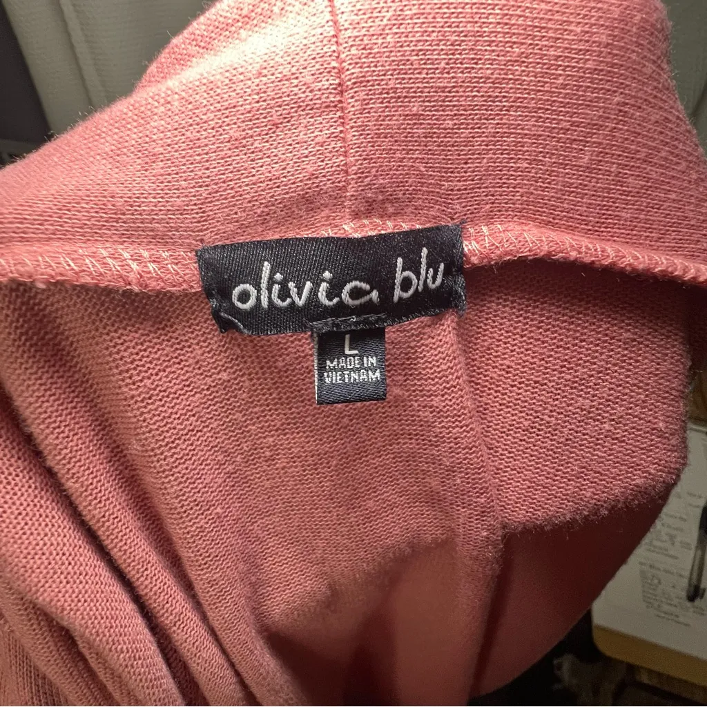 Olivia Blu Women's Dusty Rose Open Front‎ Long Style Cardigan Size L 3/4 Sleeves - Image 3
