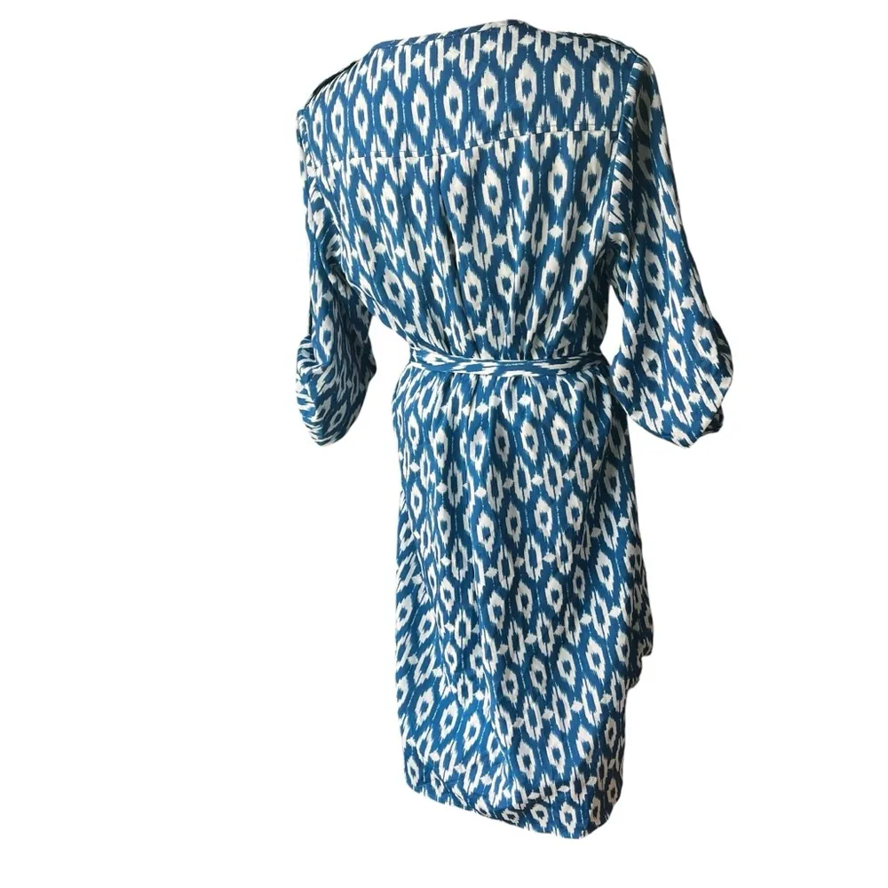 Anthropologie Maeve Frequencies Ikat Turquoise Belted Shirt Dress, Sz L - Image 6