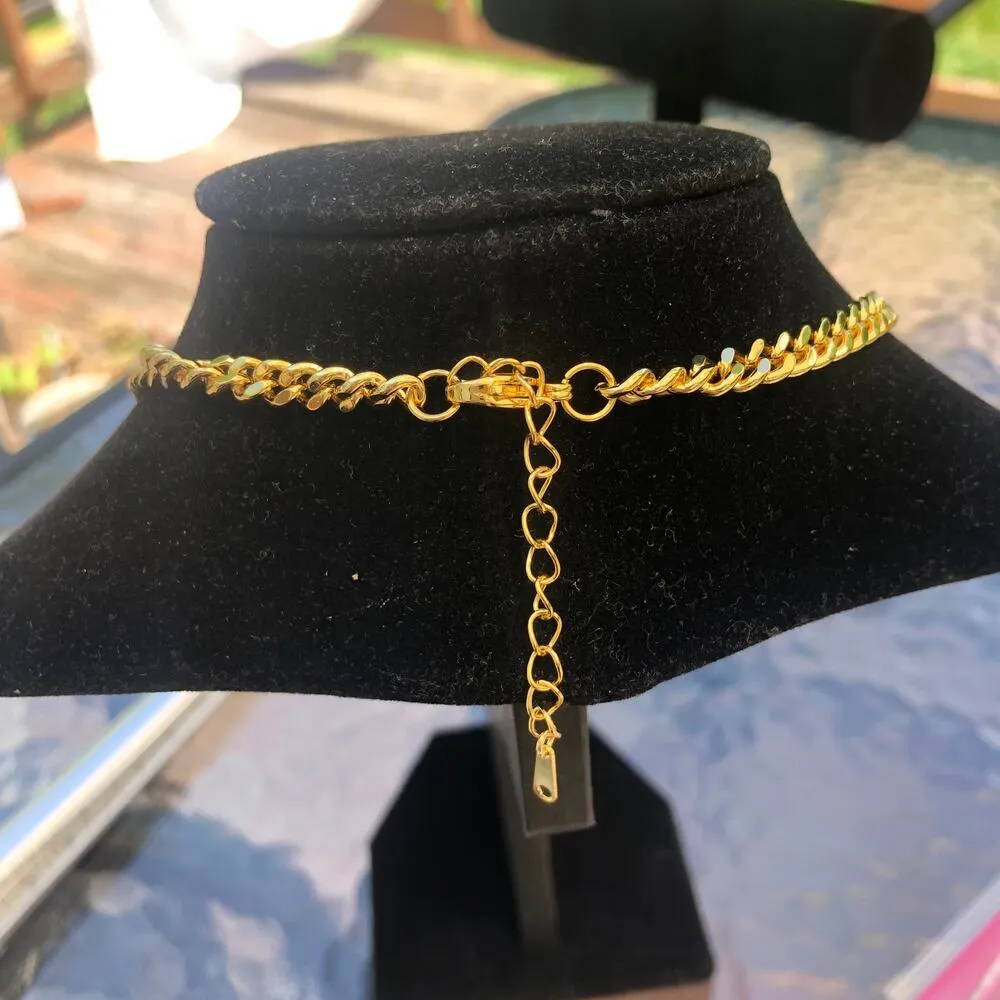 NWOT Stainless Steel Gold Tone Chain Necklace with Rhinestone "JR" - Image 3