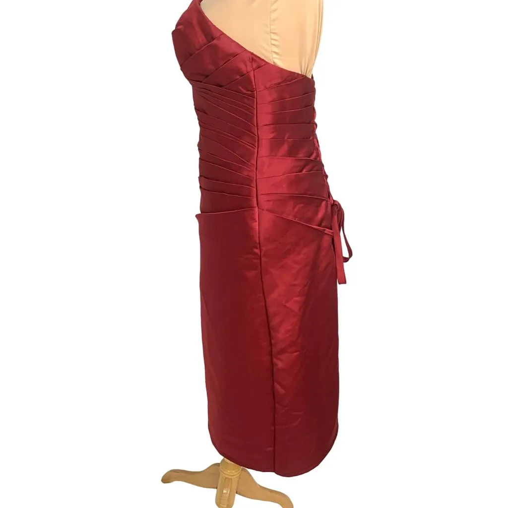 Glam Strapless Red Satin Pleated Cocktail Dress Corset Back M Hoco Bridesmaid Size M - Image 5