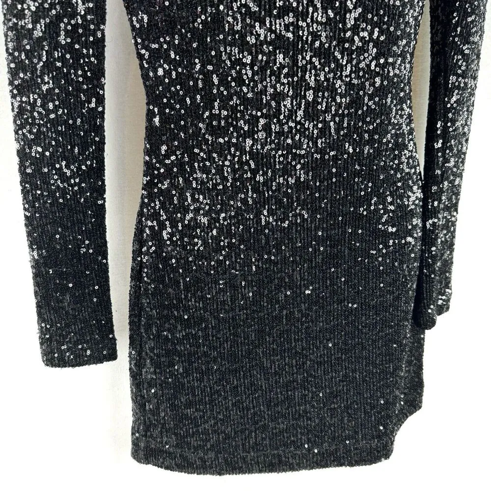 Rebecca Vallance Black Bow Sequin Long Sleeve Mock Neck Mica Mini Dress US 6 - Image 5