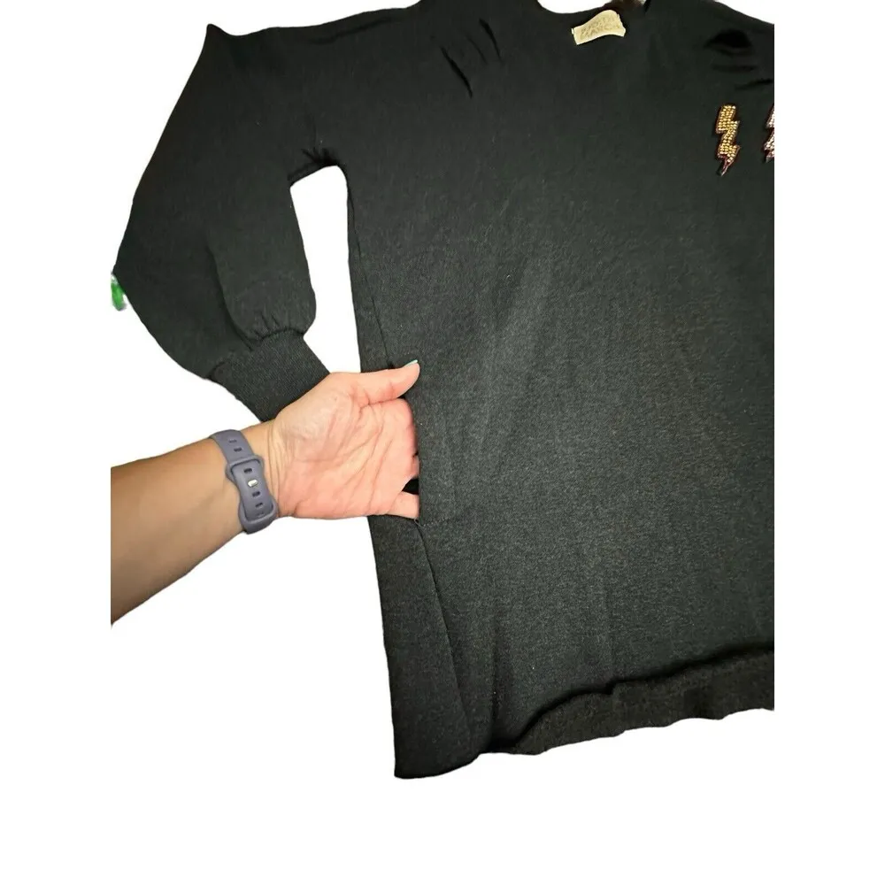 Judith March Medium Heather Black Lightning Bolt Soft Sweatshirt $165 MSRP #T9-1 - Image 4