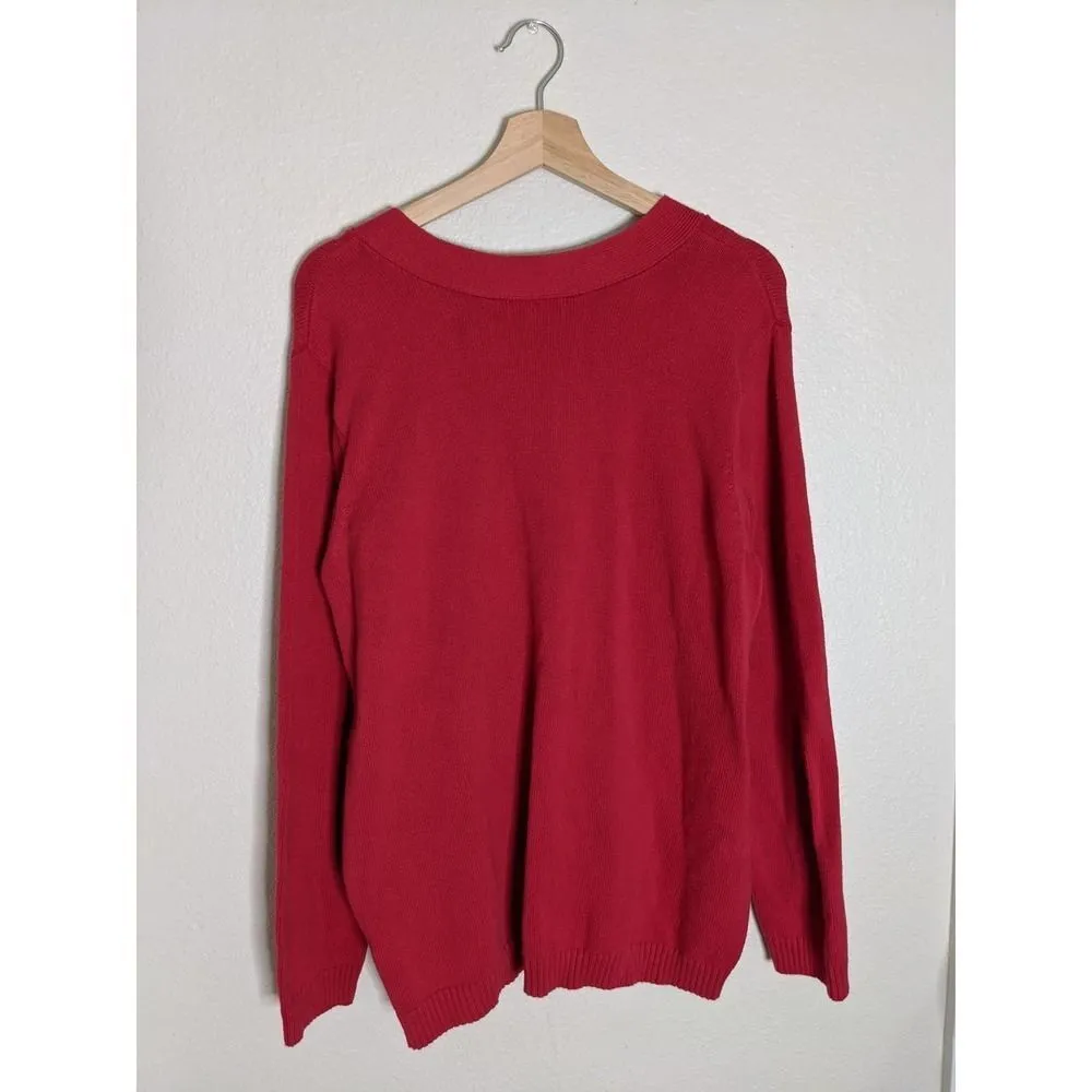 Charter Club Half Button Sweater Womens Size 2X V-Neck‎ Red - Image 3