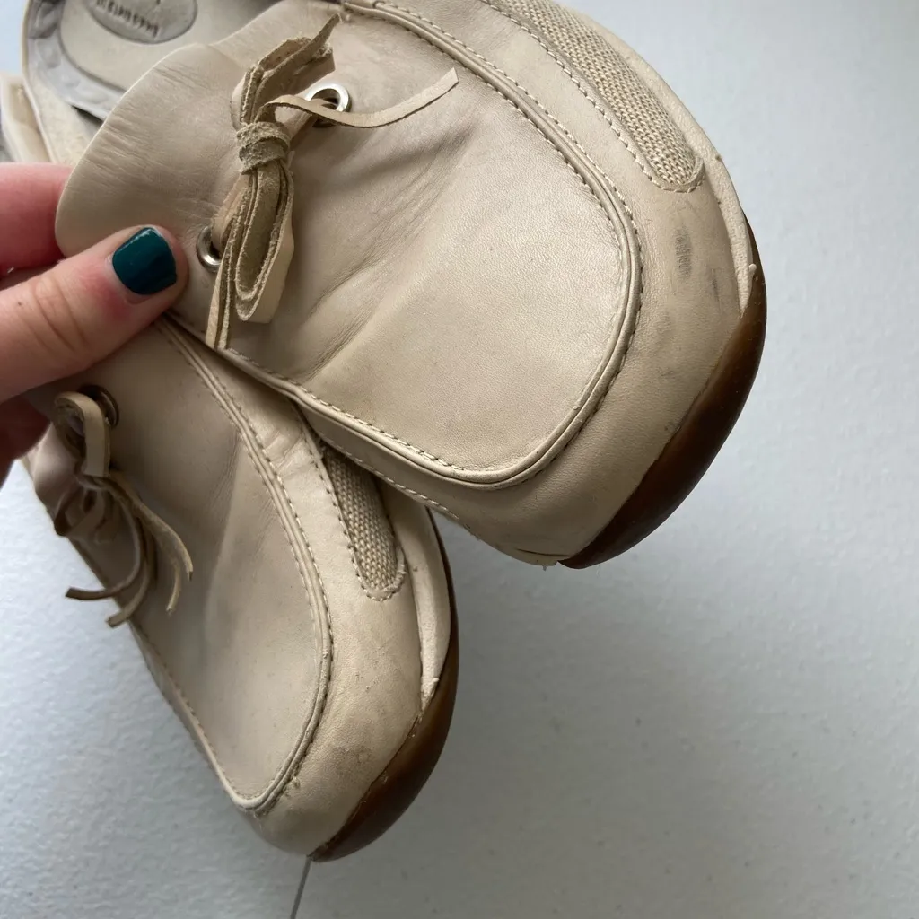 Lizsport women’s tan leather boat slip on mules loafers shoes size 7‎ - Image 6