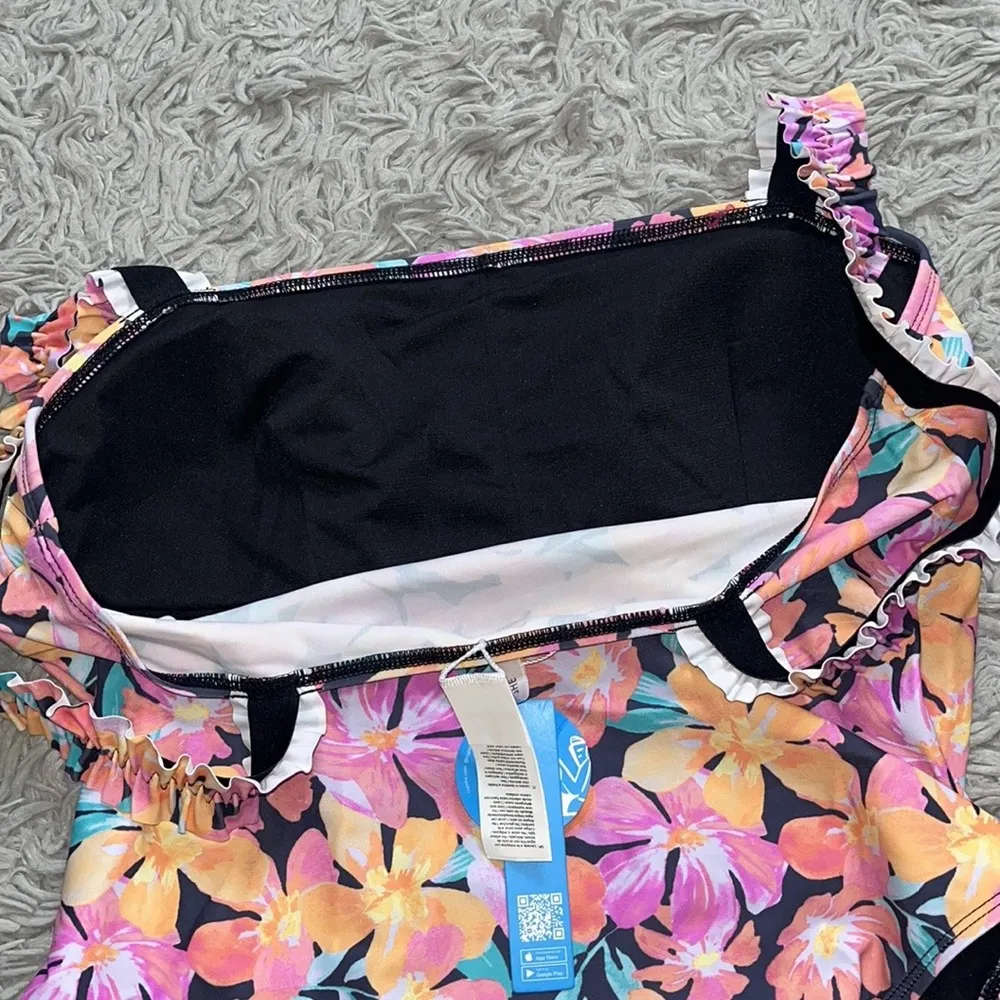 Cupshe Swimsuit Saint Tropez Square Neck Floral Ruffle One Piece L Large New - Image 3