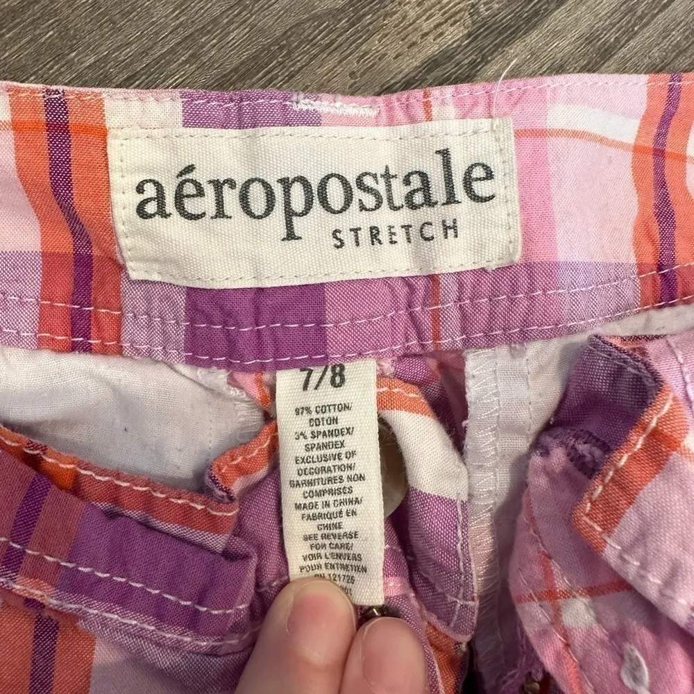Aeropostale‎ Plaid Bermuda Shorts Purple Coral Pink Cotton Casual Size 7/8 - Image 4