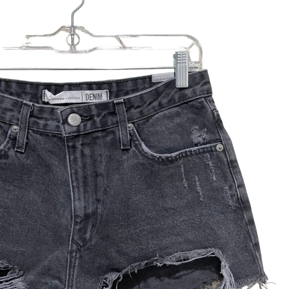 Lovers + Friends Jack High Rise Denim Shorts Distressed Black Size 29 - Image 4