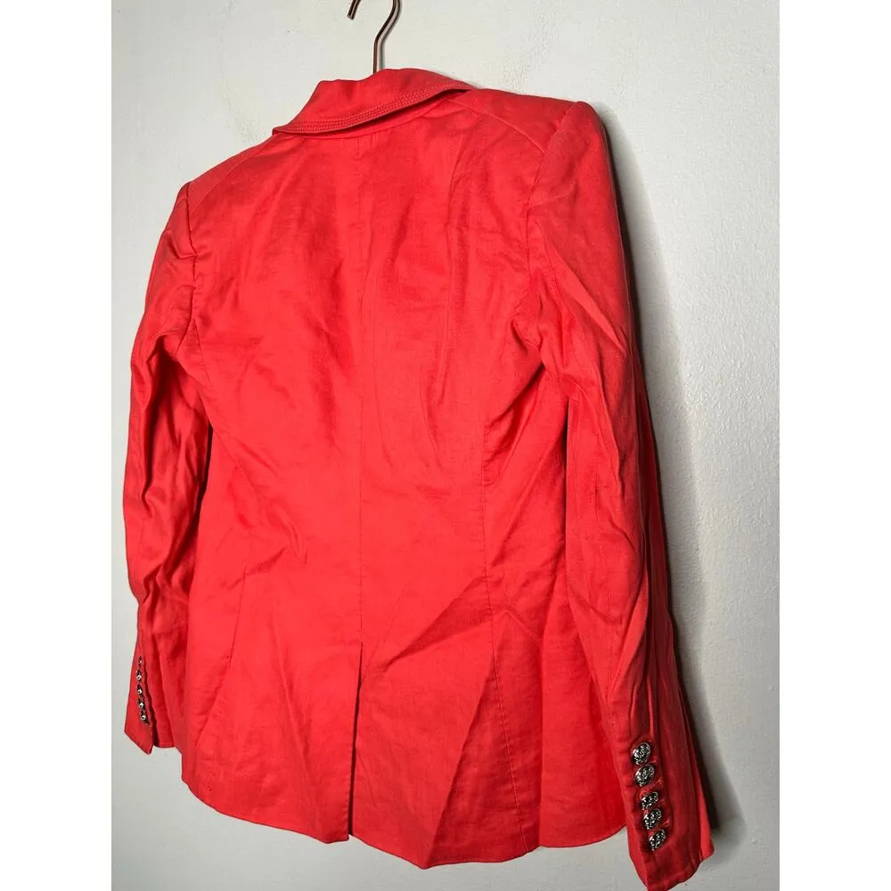 VERONICA BEARD Melon Red Linen Blend Sedgwick Dicky Jacket Blazer Size 2 - Image 5