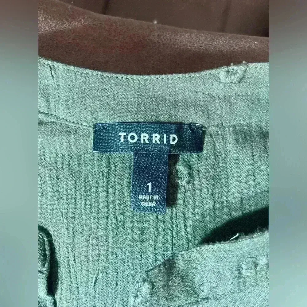 Torrid Olive Gauze Embroidered Jacket Size 1X Cotton Goblincore‎ Forest Grunge - Image 5