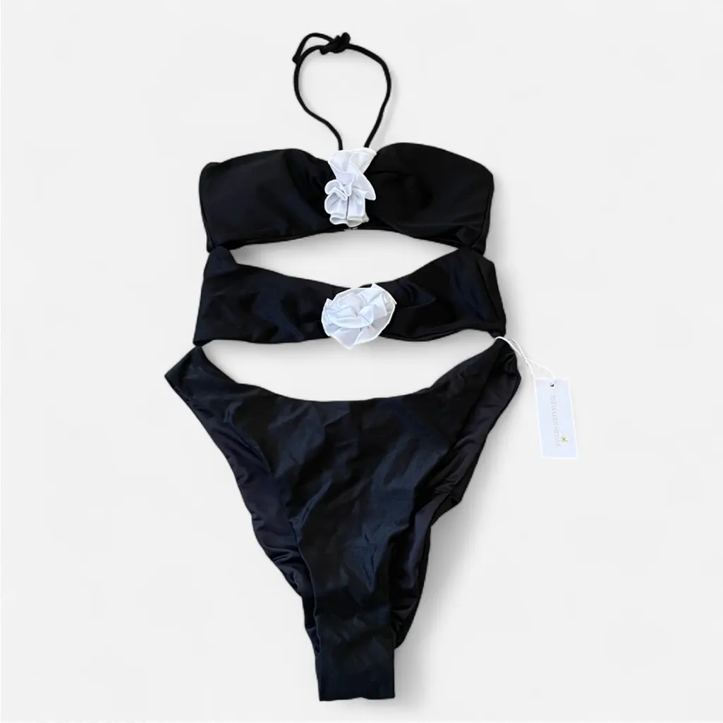 Capittana Josephina Flower Cutout One Piece Swimsuit Large Anthropologie Black - Image 4