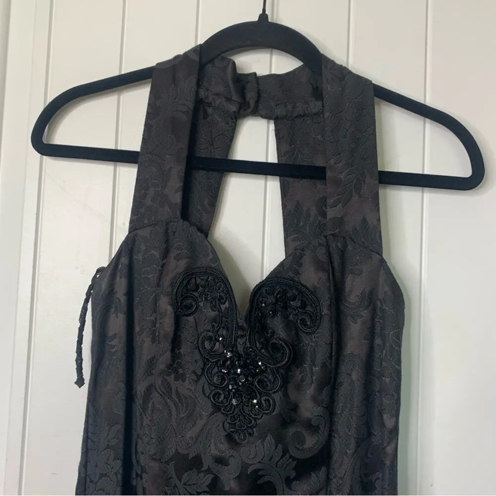 Vintage Gunne Sax black brocade mermaids embellished beaded maxi gown size‎ 7 - Image 3