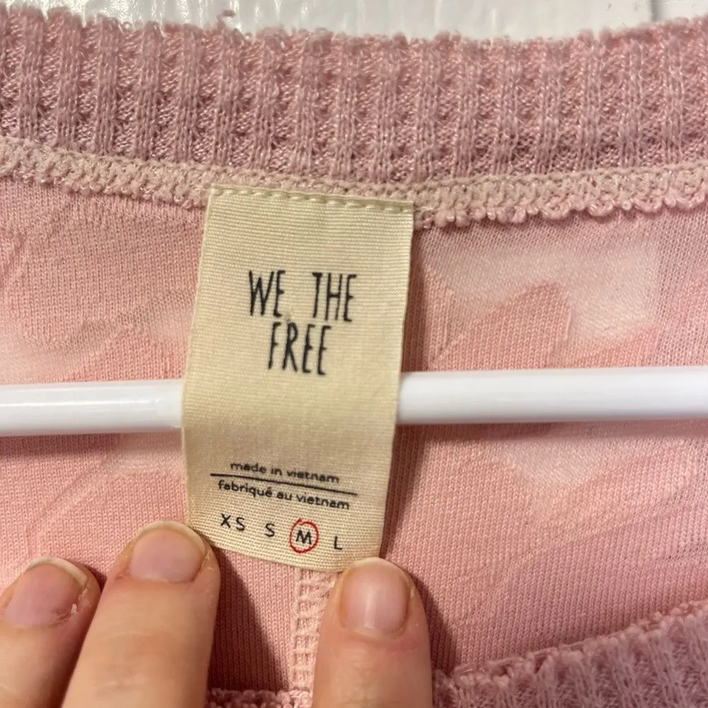 We the Free by Free People burnout floral long sleeve pink crewneck top sz med - Image 4