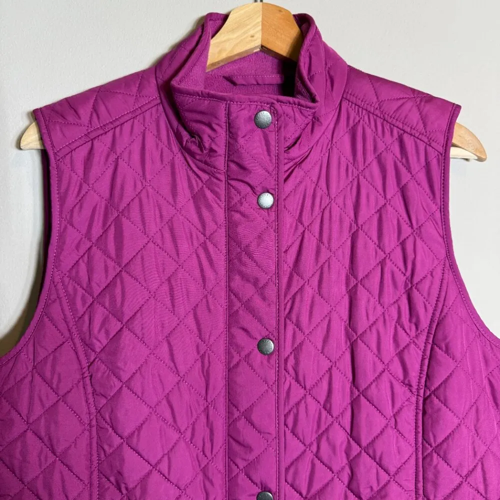 Talbots Diamond Quilted Riding Puffer Vest Women's Medium Purple Fleece Lined - Image 6