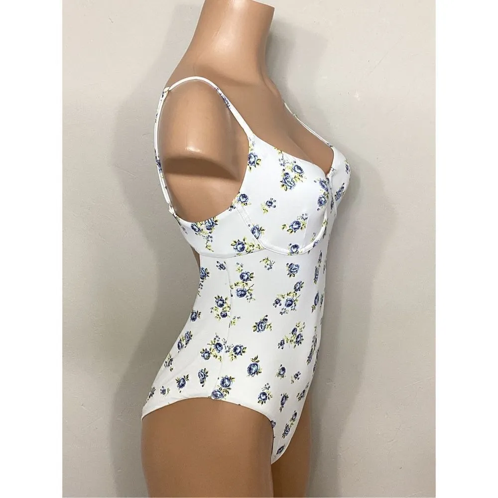 New. AQUA low cut floral swimsuit. Retails $98 Medium - Image 8