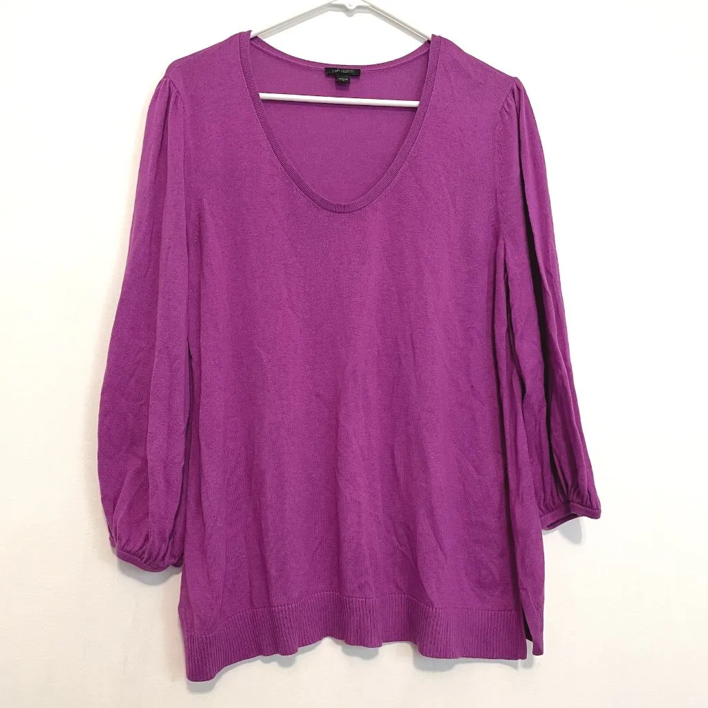 J. JILL Wearever Collection Silk Blend Blouson Sleeve Sweater Purple 3/4 Sleeve Size L - Image 2