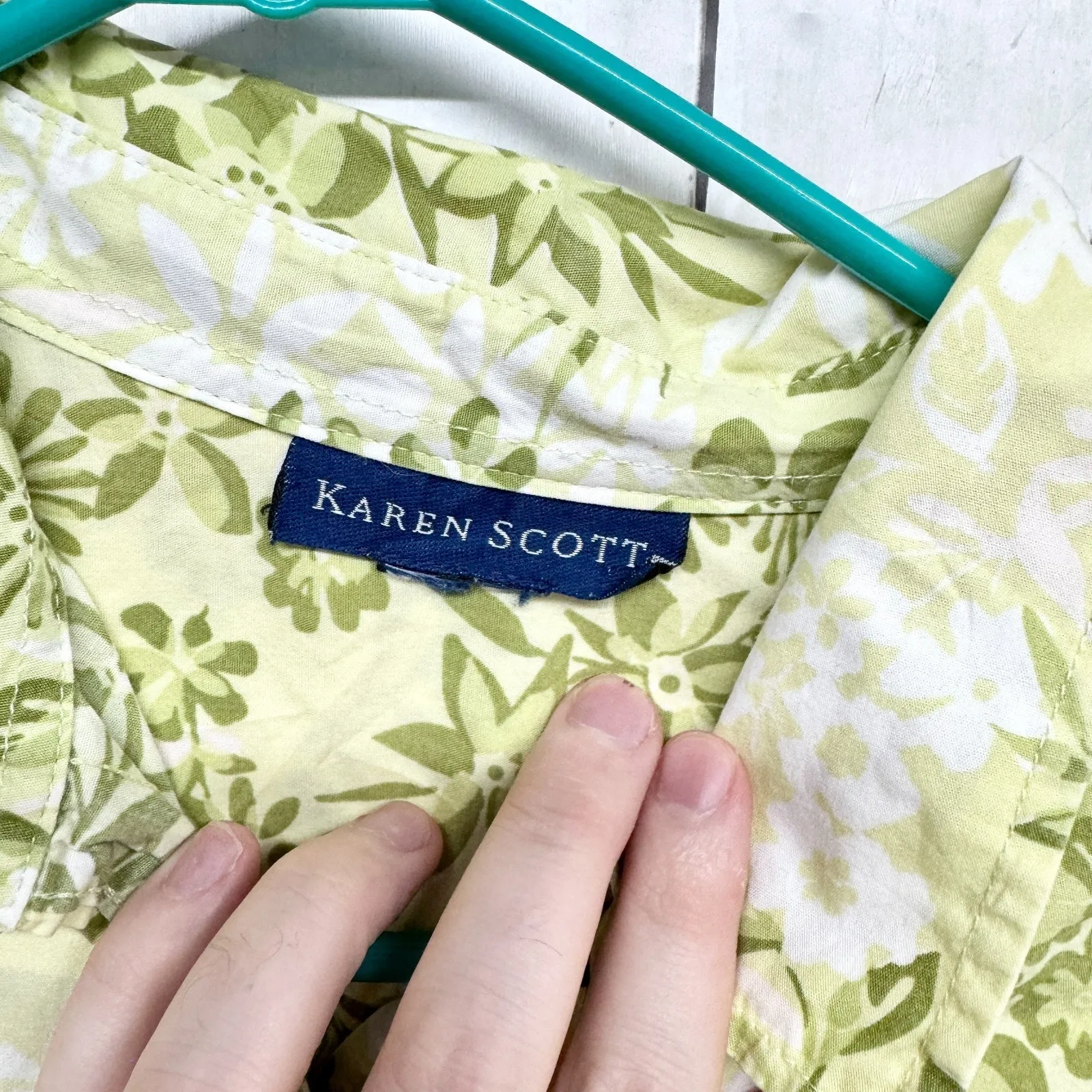 Karen Scott Shirt Women Chest 40" Floral Collared Button Front 3/4 Sleeve Blouse - Image 2