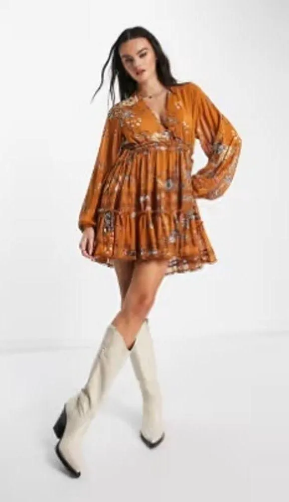 Free People | XS |Cherry Blossom Embroidered Mini Dress  Long Sleeve Floral Lace - Image 6