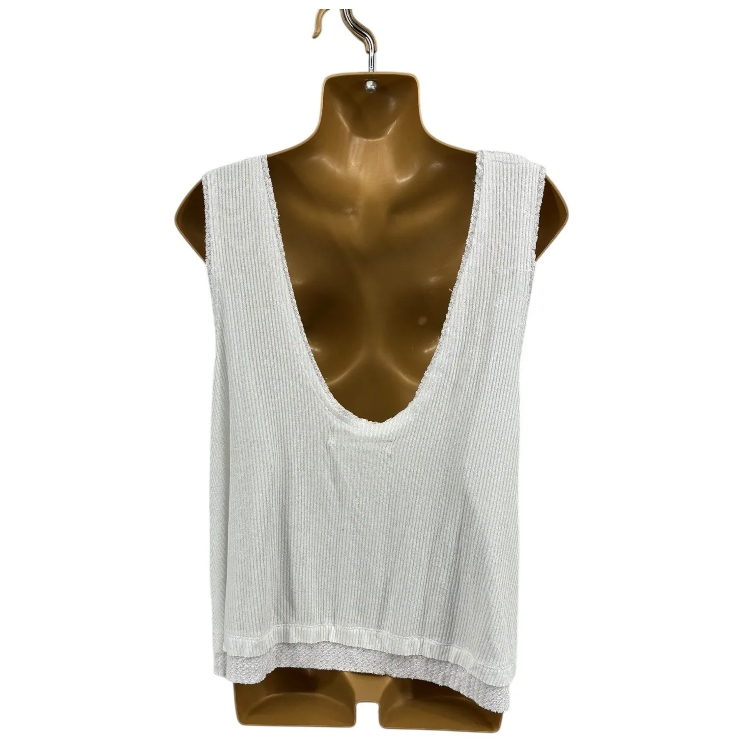 Free People We The Free Painted White Ribbed Raw Hem Swing Tank Top S - Image 7