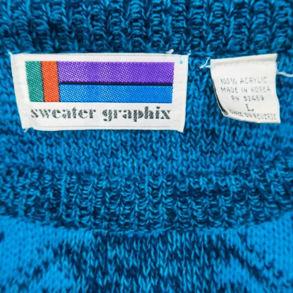 Vintage 90s Western Southwest Aztec Sweater Blue Size L - Image 7