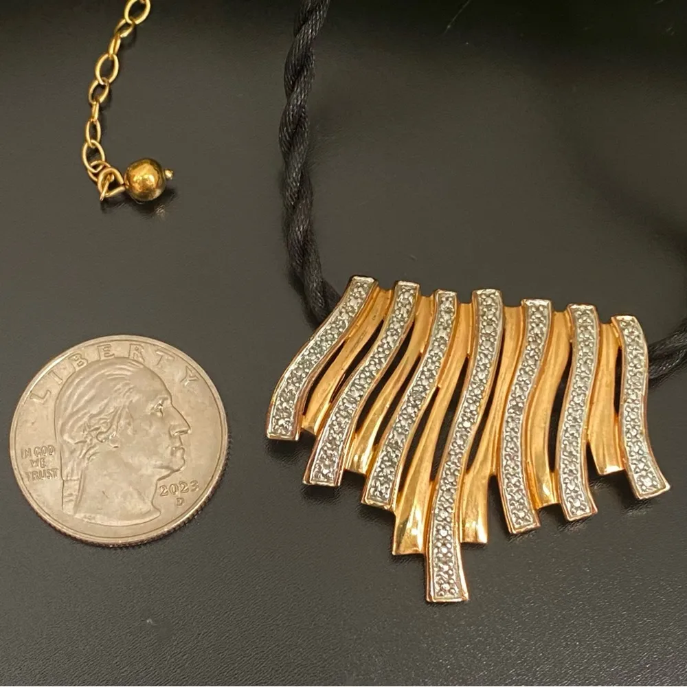 Vintage ROSS SIMONS Vermeil Gold Over 925 Sterling Silver Pave Pendant Necklace - Image 9