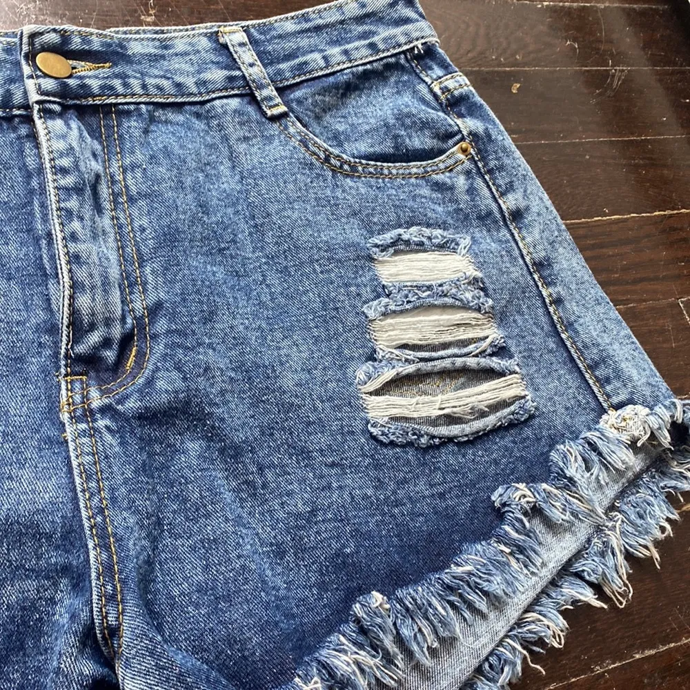 High Waisted Blue Jean Shorts - Image 5