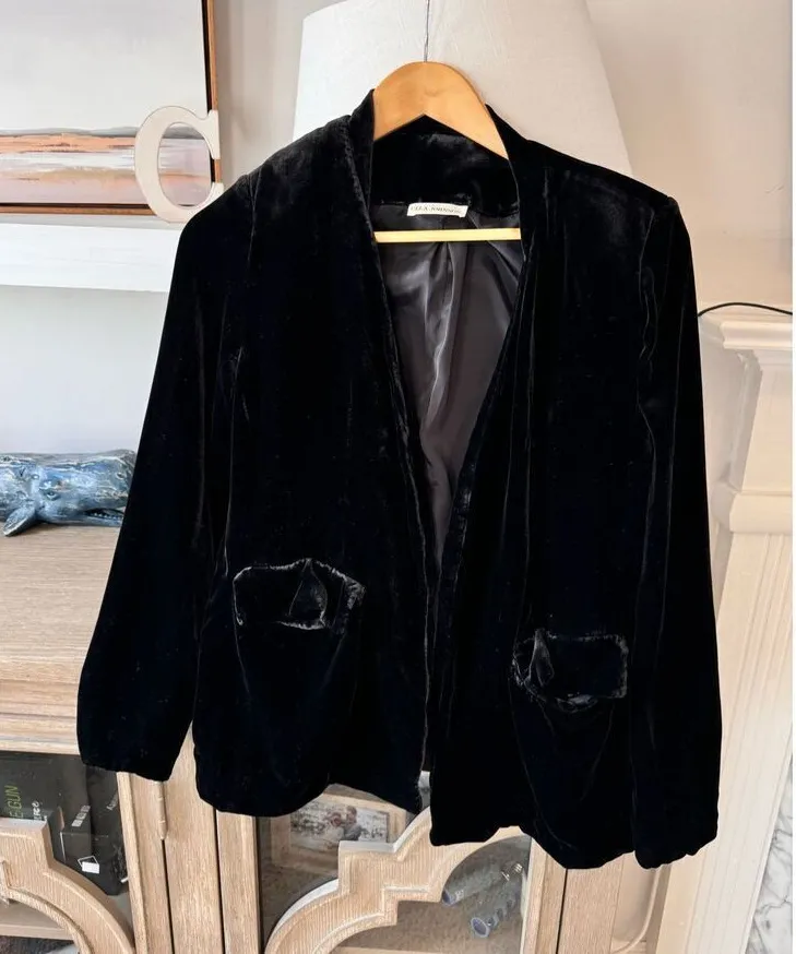 Ulla Johnson Womens Bobby Blazer Noir Velvet Front Open Long Sleeve Black Size 4 - Image 1