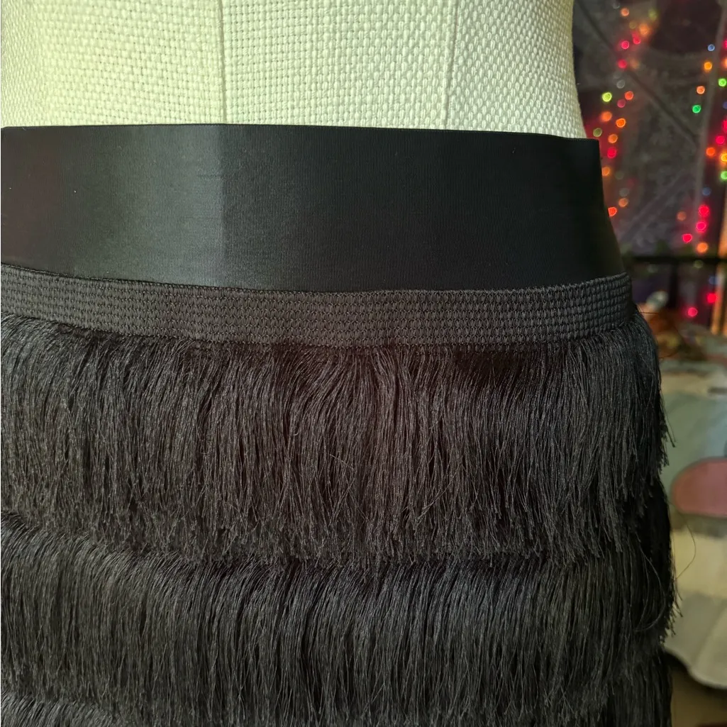 Black Fringe Mini Skirt - Image 3