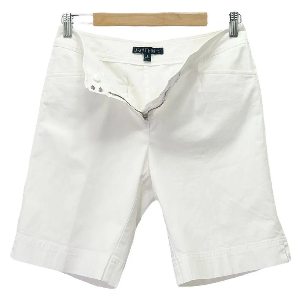 Lafayette 148 Shorts White Stretch Cotton Poplin 8” Bermuda Short Women’s Size 4 - Image 3