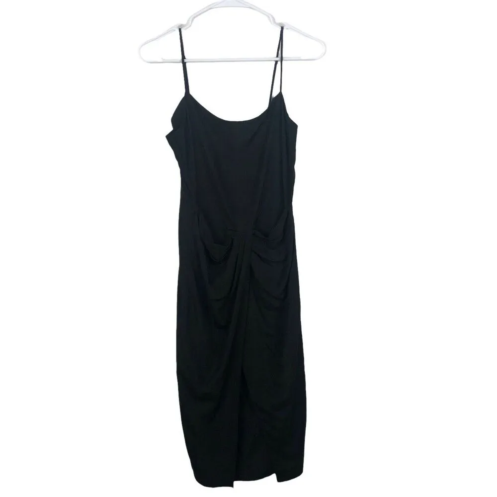 NEW Frame Twisted-Front Black Shantung Midi Dress Women's Size Small - Image 3
