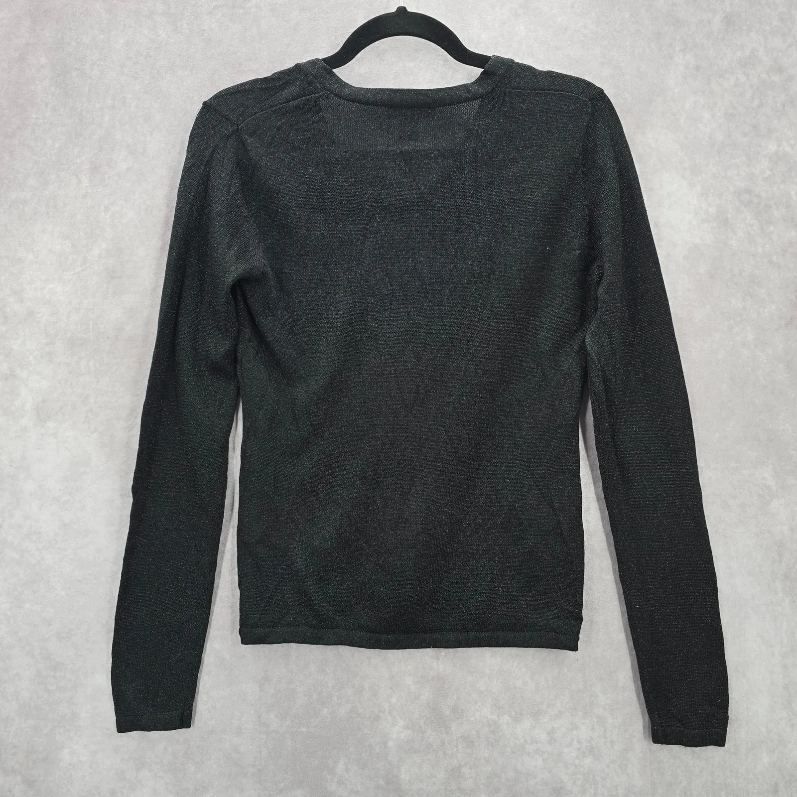 Ann Taylor Black Silver Metallic Long Sleeve Pullover Party Silk Sweater S Small - Image 2