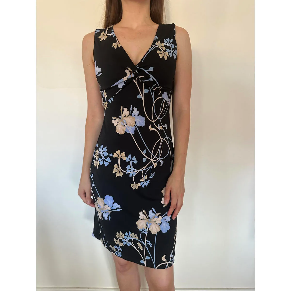 BCBG Paris Black and Blue Floral Short Sleeve Casual Dress Size XS - Image 6