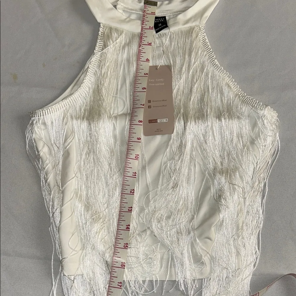 Cream Ruffled Sleeveless Tank Top White Size XS - Image 4