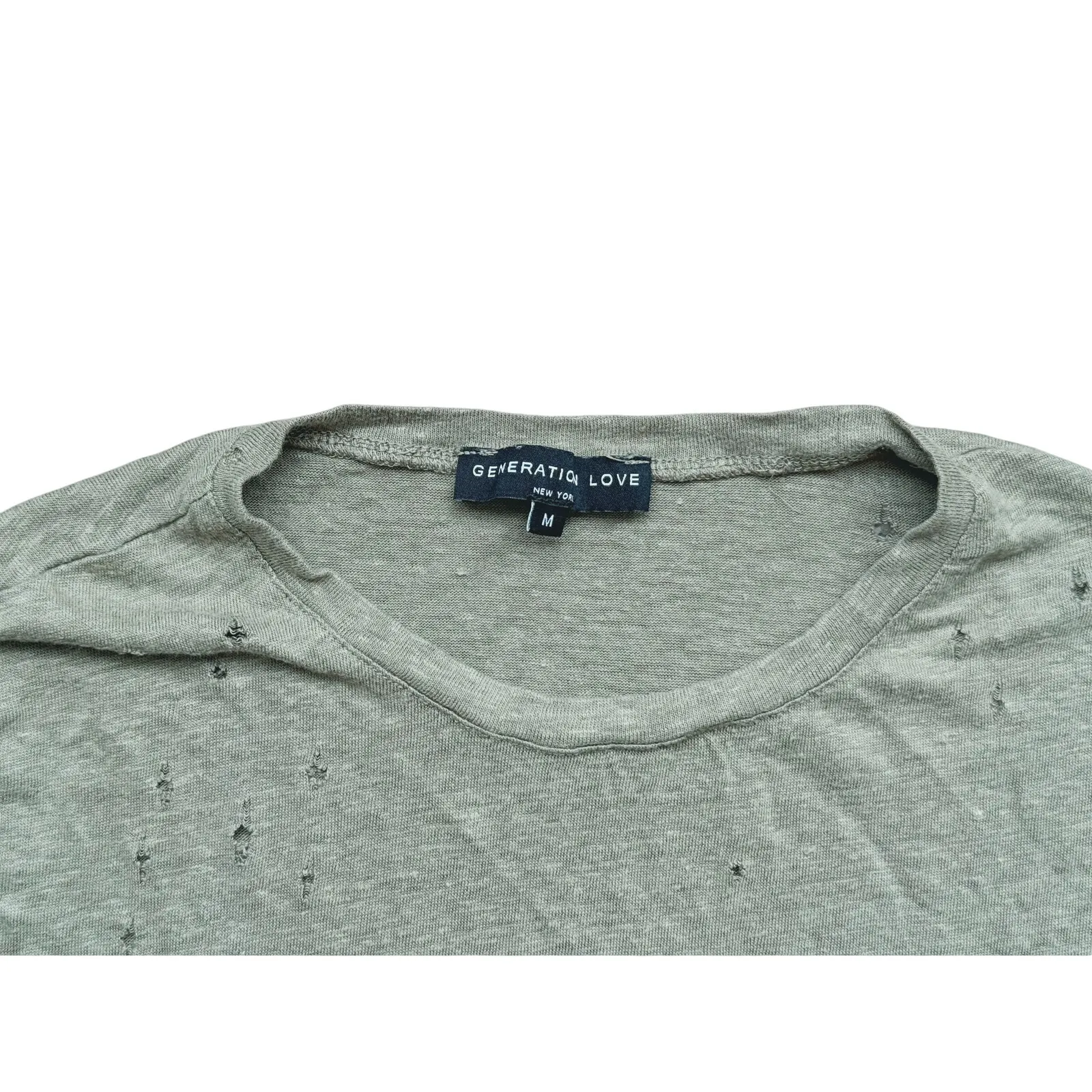 Generation Love Distressed Ruffle Short Sleeve Top Medium Green Soft Grunge Fall - Image 5