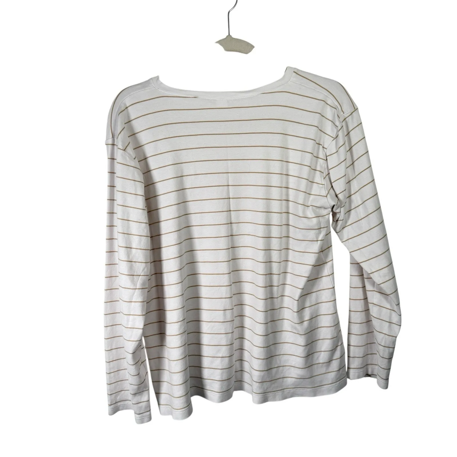 LAKE 100% Pima Cotton White Striped Crew Long Sleeve Pajama Shirt Womens XL - Image 4