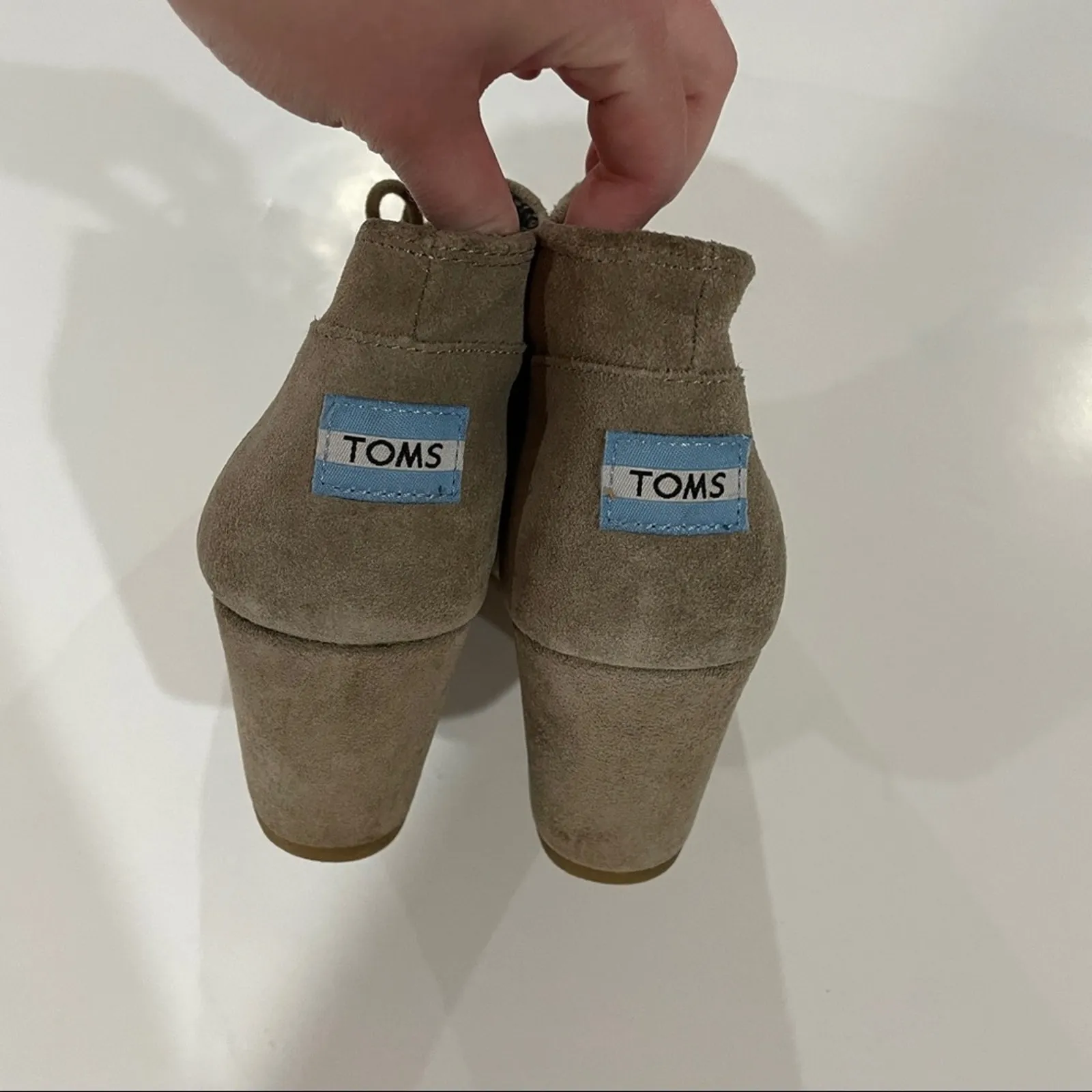 Toms Desert Taupe‎ Suede Wedge Heel Lace Up Booties Size 9 - Image 6