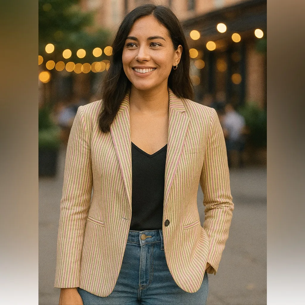 J. Crew Parke Classic Blazer Seersucker Pink Green Yellow Stripe Women’s Size 8‎ - Image 16