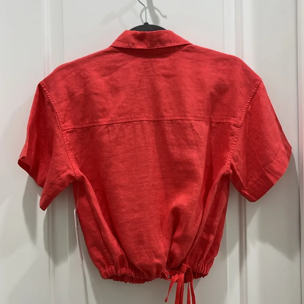 NWT Athleta Playa Linen Tie Short Sleeve Top in Passion Fruit Coral Sz S Petite - Image 8