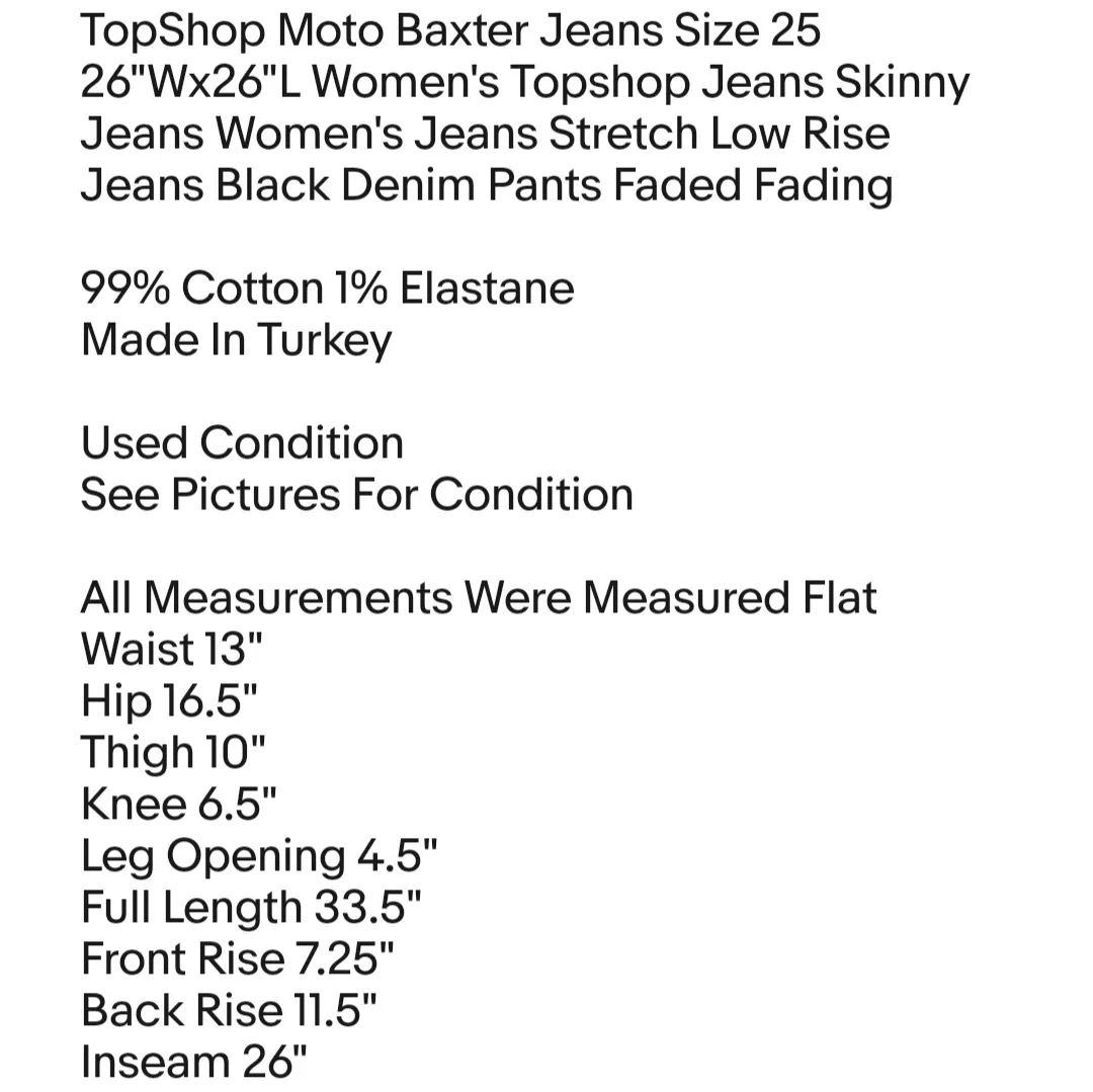 TopShop Moto Baxter Jeans Size 25 26"Wx26"L Women's Topshop Jeans  - Image 6