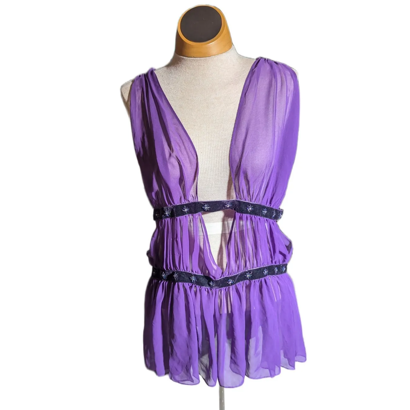 Vtg Y2K Victoria's Secret Very Sexy Purple Sheer Deep V - Image 3