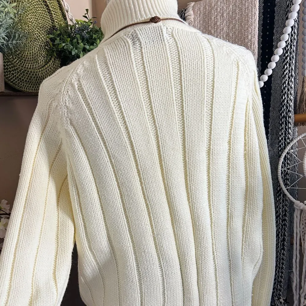 Vintage 70s/80s Sigallo Chunky Cable Knit Turtleneck Cozy Sweater Size XL - Image 4