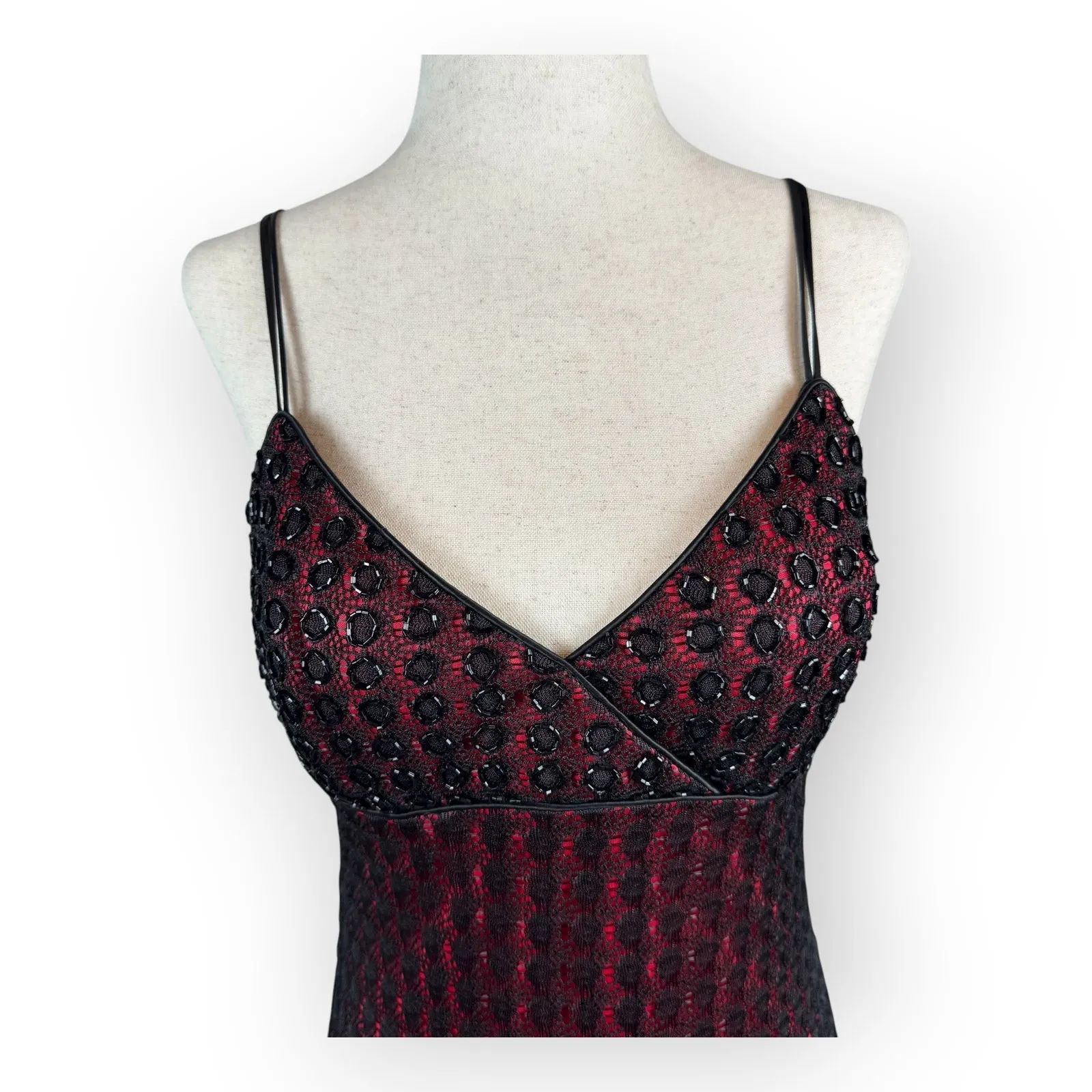 Vintage 1990's Women's Whimsigoth Red and Black Gown Evening Dress Size 8 Petite - Image 2