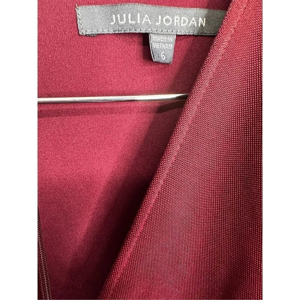 Julia Jordan Dress Womens Liquid Jersey Long Sleeve Faux Wrap Dress Wine Red Siz - Image 7