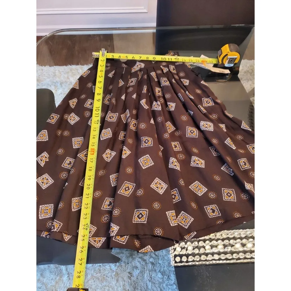 VTG Rena Rowan For Saville Brown 100% Rayon A-Line Pleated Knee Length Skirt 6 - Image 12