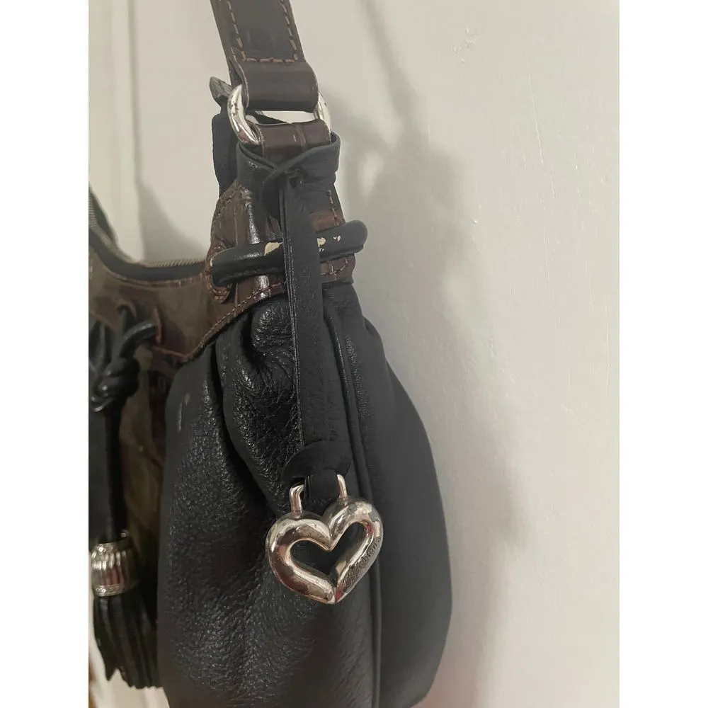 Brighton‎ Black Leather Hobo Bag with Brown Croc Trim & Silver Hardware - Image 6