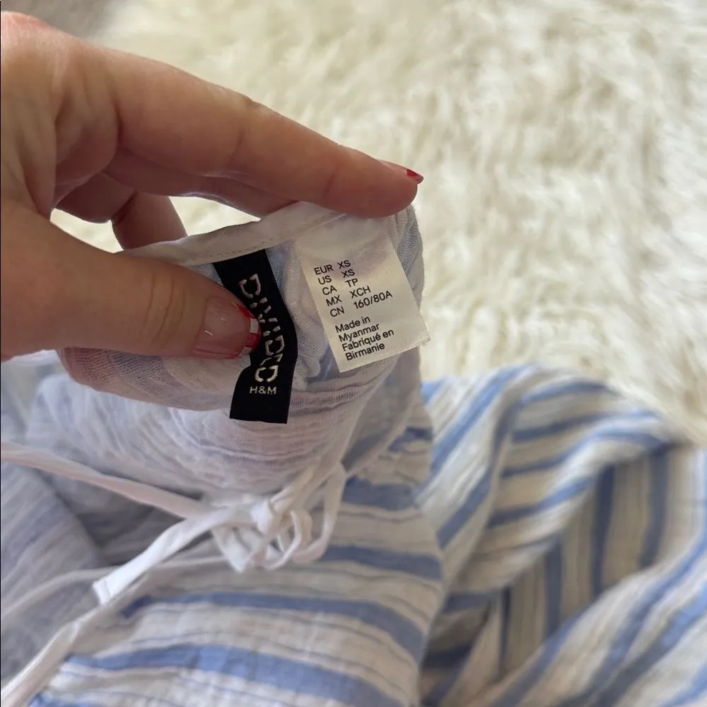H&M Divided Tie Detail Easy Wear Midi Dress Blue and White Stripe - Image 9