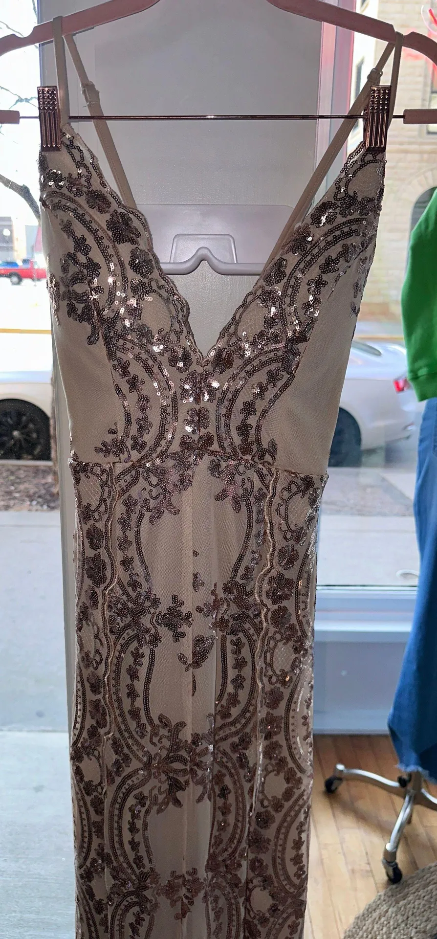 Gold / Tan Lace Prom Dress - Image 3