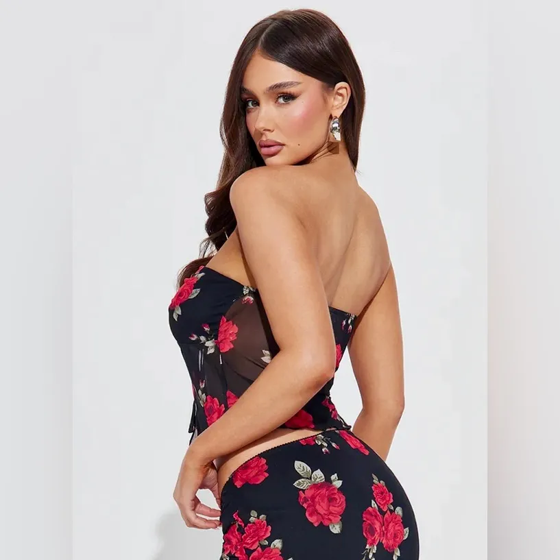 NWT Forever 21 Bring Me Roses sheer strapless halter top swim wear club blouse - Image 2