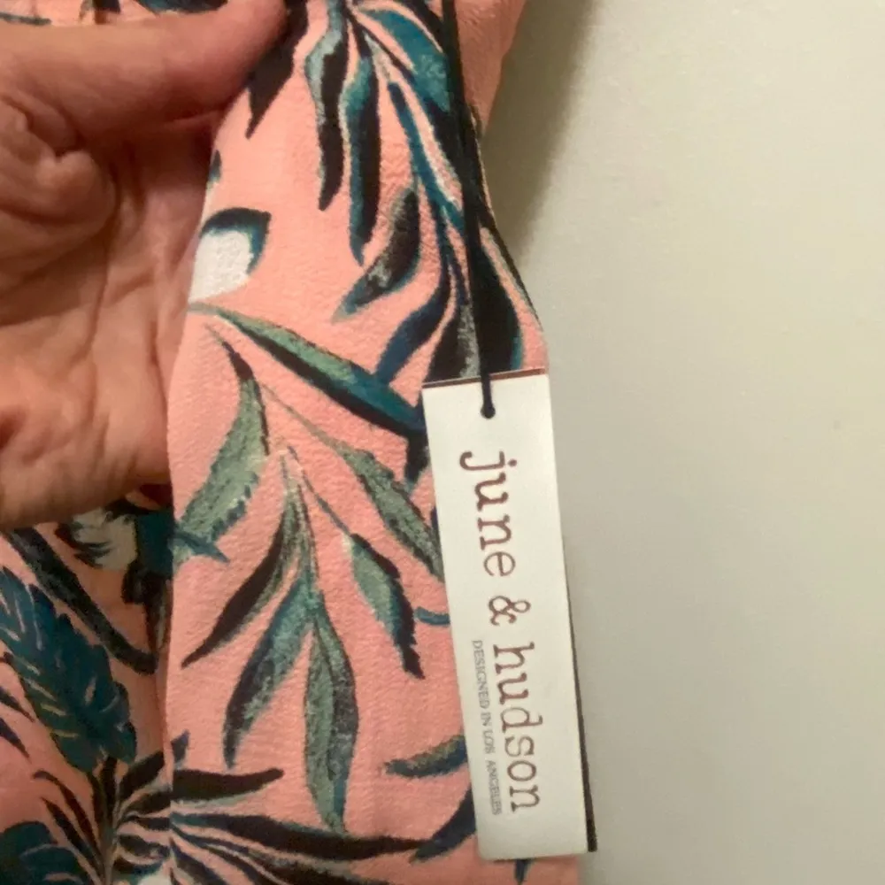 June & Hudson Womens Romper S Small Tropical Hawaiian Palm Teal Pink Bust 34”NWT - Image 5