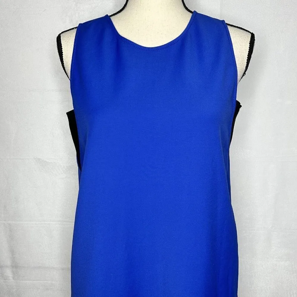 Armani Collezioni Blue Sleeveless Black Accent Back-Zip Shift Dress Size 4 - Image 3